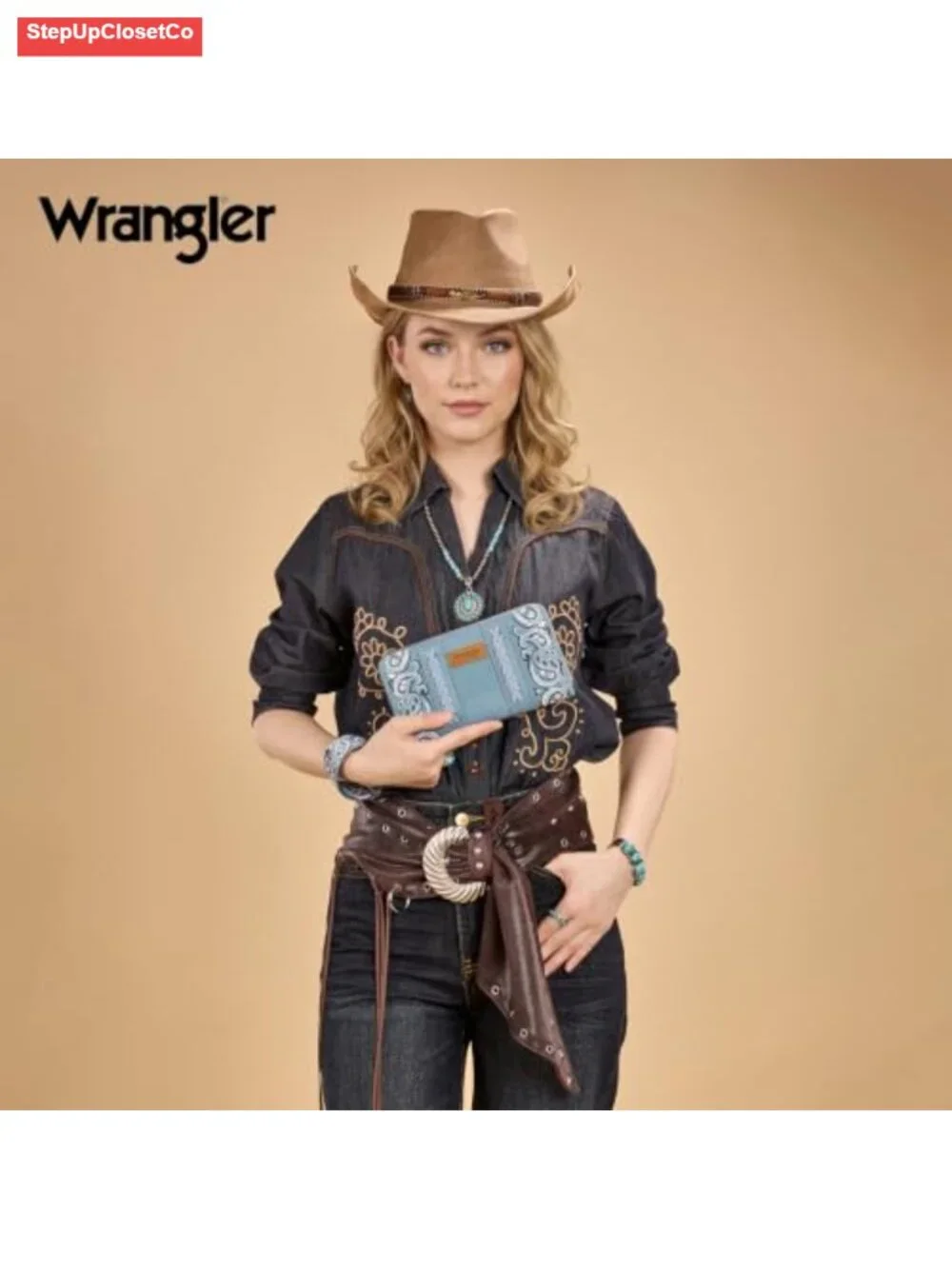 Western Paisley Wristlet Wallet Women PU Leather Zip Around Card Holder Clutch